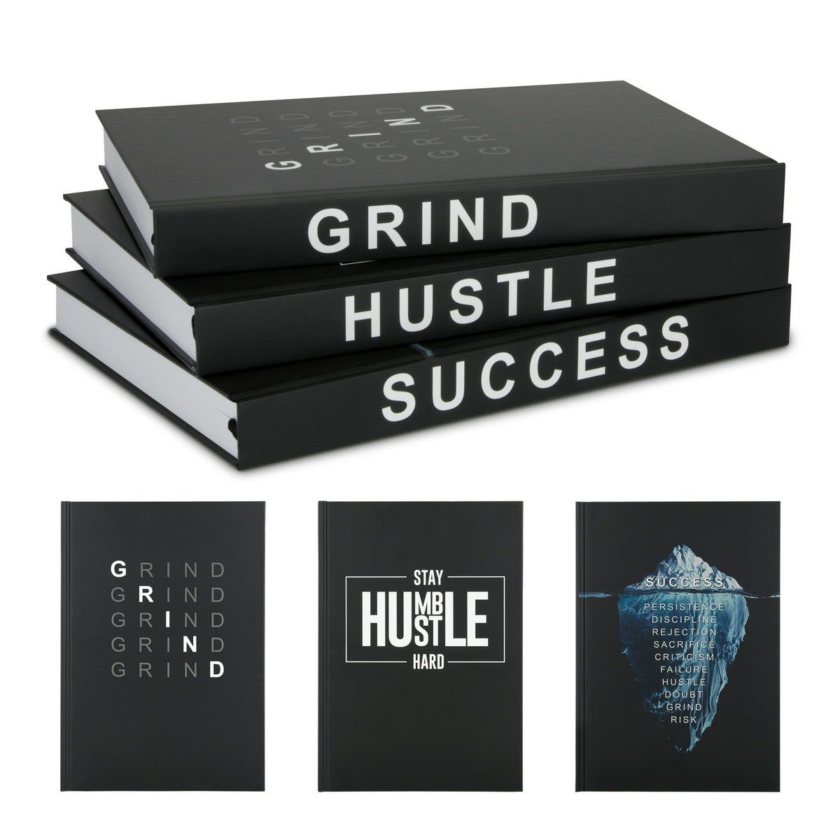 TenXVI Designs - Grind Hustle Success Decorative Black Hardcover Books