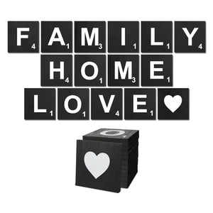 TenXVI Designs - Family Home Love Black Decorative Square Wooden Letters 5"x5"