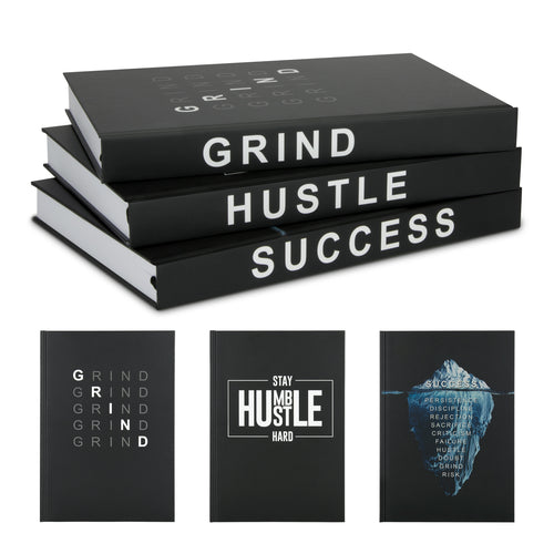 TenXVI Designs - Grind Hustle Success Decorative Black Hardcover Books, Set of 4