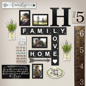 TenXVI Designs - Family Home Love Black Decorative Square Wooden Letters 5"x5"