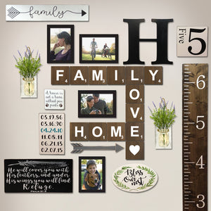 TenXVI Designs - Family Home Love Brown Decorative Square Wooden Letters 5"x5"